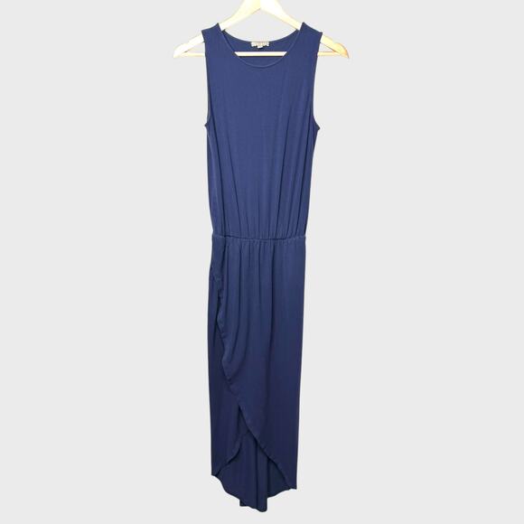 Lilla P Blue Small Sleeveless Maxi Dress Scoop Neck High-Low Hem Elastic Waist - Picture 1 of 8